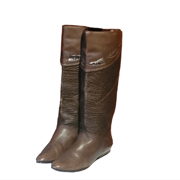 Women Vintage Leather Brown Tall Boots By Footwears Size 8M/Women Pull On Boots/ - Picture 3 of 11